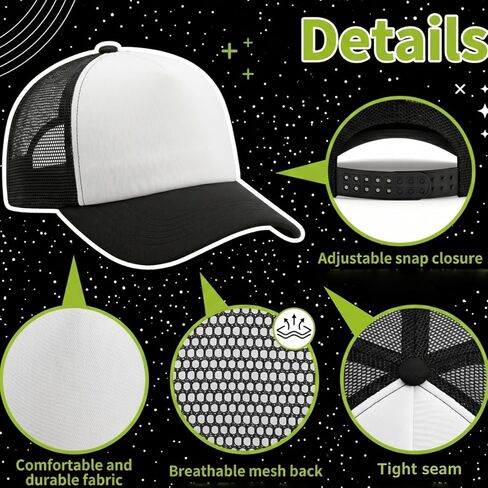 WRINGKIT 10 Pack Sublimation Blank Trucker Hats, Black Trucker Cap Bulk with Adjustable Snapback Strap, Unisex Mesh Baseball Cap for Women and Men, DIY Sublimation, Embroidery, Printing in Kuwait