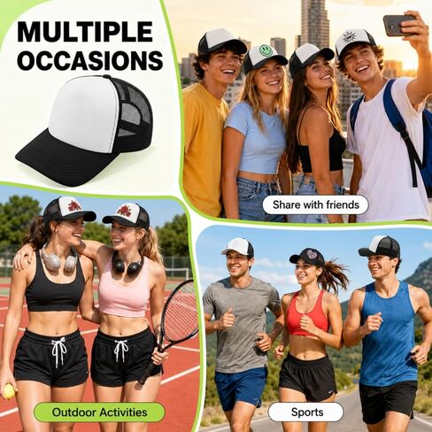 WRINGKIT 10 Pack Sublimation Blank Trucker Hats, Black Trucker Cap Bulk with Adjustable Snapback Strap, Unisex Mesh Baseball Cap for Women and Men, DIY Sublimation, Embroidery, Printing in Kuwait
