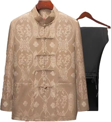 Men Tang-Suit Jacket,Traditional Tang Outerwear,Shirt Kung Fu Top,Chinese Spring and Autumn Tang Suit Men Jacket and Pants(Red)(4XL) in Kuwait