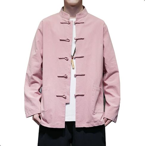 Tang Suit,Spring and Autumn Chinese Style Men's Clothing Retro Chinese Shirt Large Size Tang Suit Long-Sleeved(Gray-Blue)(5XL) in Kuwait