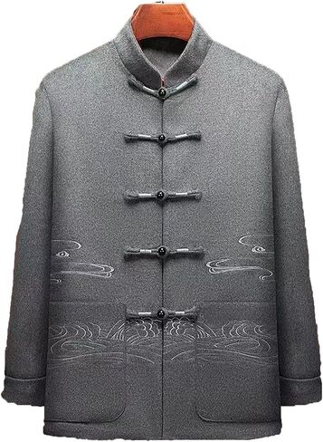 Tang Suit Men Chinese Traditional Clothes Kung Fu Shirt Uniform Long Sleeved Coat Tops Autumn and Winter(Red)(3XL) in Kuwait