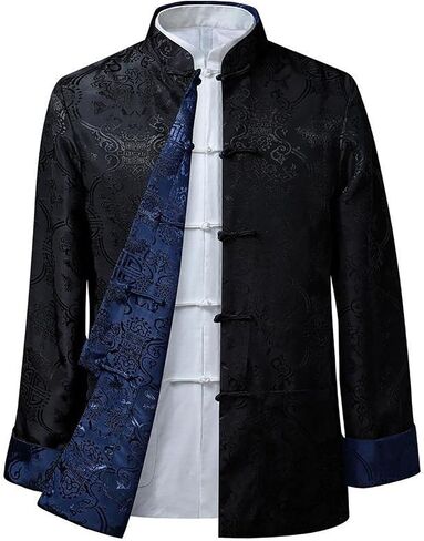 Kung Fu Tops Uniform Tang Men Martial Arts,Spring Autumn Tang Suit Jacket Men Casual Jacket Chinese Style Double-Sided Retro(Red and Blue)(XL) in Kuwait