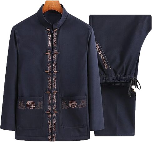 Kung Fu Tops Uniform Tang Men Chinese Traditional Clothing Martial Arts,Spring Autumn Tang Suit Men Long Sleeve Chinese(Black)(2XL) in Kuwait