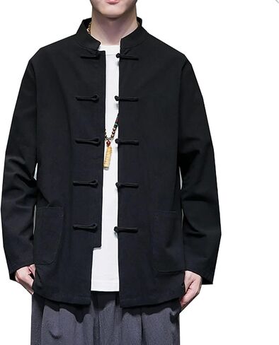 Tang Suit,Spring and Autumn Chinese Style Men Clothing Retro Chinese Large Size Tang Suit Long-Sleeve Jacket(Yellow-Brown, Red,(Red)(3XL) in Kuwait