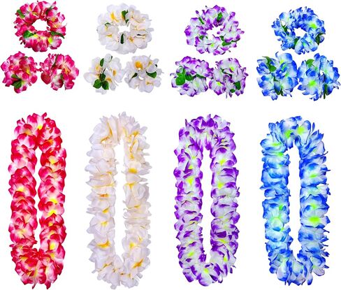 16 Counts Hawaiian Leis Necklace Leis Headbands Leis Tropical Luau Hawaii Silk Flower Lei Theme Party Favors Holiday Wedding Beach Birthday Decorations in Saudi Arabia
