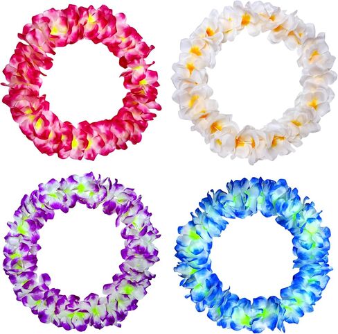 16 Counts Hawaiian Leis Necklace Leis Headbands Leis Tropical Luau Hawaii Silk Flower Lei Theme Party Favors Holiday Wedding Beach Birthday Decorations in Saudi Arabia