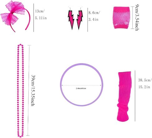 17 Pcs 80s Costume Accessories for Women, Party Set with Headband Fishnet Gloves Leg Warmers & Neon Jewelry for 80s Theme Party Halloween Concert in Saudi Arabia
