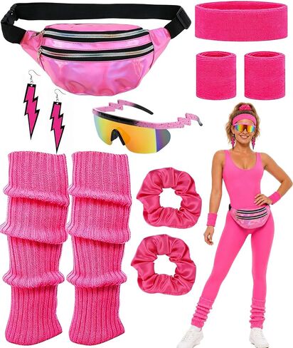 80s Outfit for Women - Workout Leg Warmers Scrunchies Glasses Fanny Pack Set for Cosplay Party Halloween Carnival in Saudi Arabia