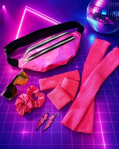 80s Outfit for Women - Workout Leg Warmers Scrunchies Glasses Fanny Pack Set for Cosplay Party Halloween Carnival in Saudi Arabia