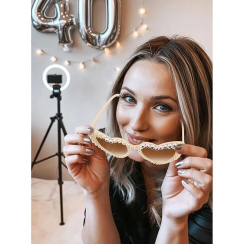 CUBACO 40th Birthday Sunglasses and Sash, 40th Birthday Gifts for Women Decorations Outfits for Women Party Favors Supplies 40 & Fabulous Older Accessories Pins Gift Ideas in Kuwait