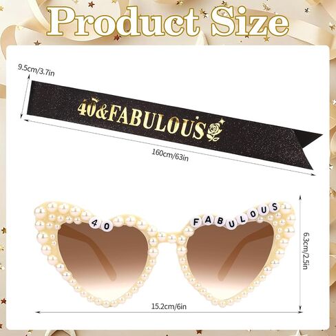 CUBACO 40th Birthday Sunglasses and Sash, 40th Birthday Gifts for Women Decorations Outfits for Women Party Favors Supplies 40 & Fabulous Older Accessories Pins Gift Ideas in Kuwait