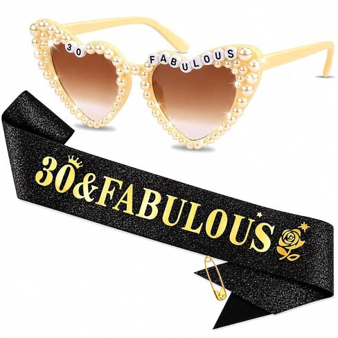 CUBACO 40th Birthday Sunglasses and Sash, 40th Birthday Gifts for Women Decorations Outfits for Women Party Favors Supplies 40 & Fabulous Older Accessories Pins Gift Ideas in Kuwait
