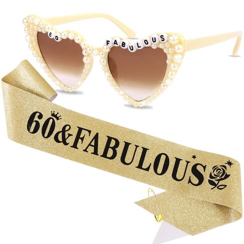 CUBACO 40th Birthday Sunglasses and Sash, 40th Birthday Gifts for Women Decorations Outfits for Women Party Favors Supplies 40 & Fabulous Older Accessories Pins Gift Ideas in Kuwait