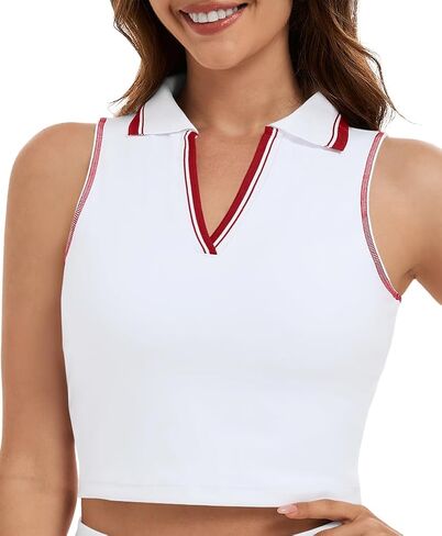 Women's Sleeveless Polo Tank Tops with Built-in Bra, V Neck Collared Breathable Workout Yoga Athletic Shirts in Kuwait