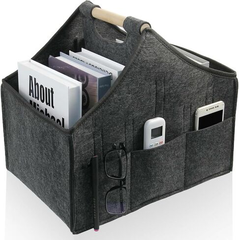 Magazine storage rack, Foldable Felt newspaper basket, modern newspaper and magazine shelves, large wooden handle portable file shelfFloor, used for home and office storage（dark grey） in Saudi Arabia