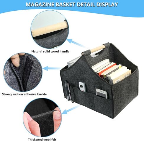 Magazine storage rack, Foldable Felt newspaper basket, modern newspaper and magazine shelves, large wooden handle portable file shelfFloor, used for home and office storage（dark grey） in Saudi Arabia