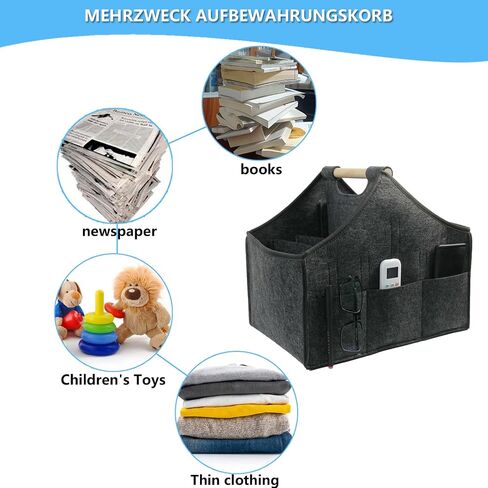 Magazine storage rack, Foldable Felt newspaper basket, modern newspaper and magazine shelves, large wooden handle portable file shelfFloor, used for home and office storage（dark grey） in Saudi Arabia