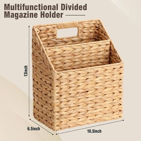 Hushee Wicker Hanging Magazine Rack 10.5 x 6.5 x 13 Inches Magazine File Holder Handwoven Wall Mounted Hanging Basket with Divided Compartments and Slanted Design Rustic Boho Home Office Decor in Kuwait