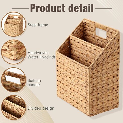 Hushee Wicker Hanging Magazine Rack 10.5 x 6.5 x 13 Inches Magazine File Holder Handwoven Wall Mounted Hanging Basket with Divided Compartments and Slanted Design Rustic Boho Home Office Decor in Kuwait