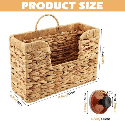 Hanging Magazine Basket, Handwoven Water Hyacinth Wall Magazine Holder with Handle for Books & Files, 11.8x4.3x7.9 Inch Water Hyacinth Farmhouse Storage Rack with Hook for Bathroom, Kitchen, Office in Saudi Arabia