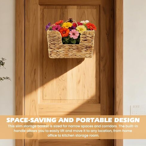 Hanging Magazine Basket, Handwoven Water Hyacinth Wall Magazine Holder with Handle for Books & Files, 11.8x4.3x7.9 Inch Water Hyacinth Farmhouse Storage Rack with Hook for Bathroom, Kitchen, Office in Saudi Arabia