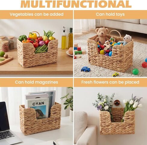 Hanging Magazine Basket, Handwoven Water Hyacinth Wall Magazine Holder with Handle for Books & Files, 11.8x4.3x7.9 Inch Water Hyacinth Farmhouse Storage Rack with Hook for Bathroom, Kitchen, Office in Saudi Arabia