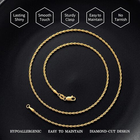 S925 Sterling Silver Chain for Women, 2mm Sterling Silver Rope Chain Necklace Thick Sturdy Colourfast Necklaces Jewelry for Women 16/18/20/22 Inch in Saudi Arabia