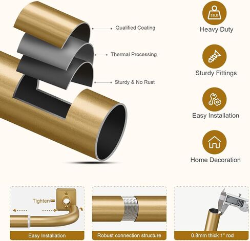 Lootkell Gold Wrap Around Curtain Rods for Windows 28-48 Inch, Adjustable Blackout Window Curtain Rod, Heavy Duty 1" Metal Drapery Rod with Modern French Return Design for Bedroom Living Room Kitchen in Saudi Arabia