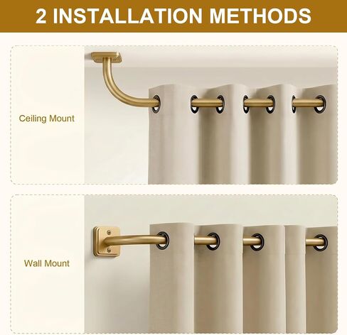 Lootkell Gold Wrap Around Curtain Rods for Windows 28-48 Inch, Adjustable Blackout Window Curtain Rod, Heavy Duty 1" Metal Drapery Rod with Modern French Return Design for Bedroom Living Room Kitchen in Saudi Arabia
