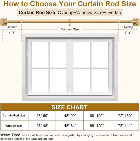 Lootkell Gold Wrap Around Curtain Rods for Windows 28-48 Inch, Adjustable Blackout Window Curtain Rod, Heavy Duty 1" Metal Drapery Rod with Modern French Return Design for Bedroom Living Room Kitchen in Saudi Arabia
