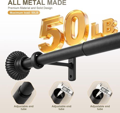 Heavy Duty Steel Curtain Rod Adjustable 32-240 Inches, 1 Inch Diameter Curtain Rod for Wide Windows - Black Space-Saving Design with Brackets in Saudi Arabia