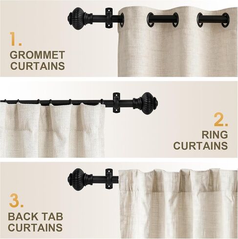 Heavy Duty Steel Curtain Rod Adjustable 32-240 Inches, 1 Inch Diameter Curtain Rod for Wide Windows - Black Space-Saving Design with Brackets in Saudi Arabia