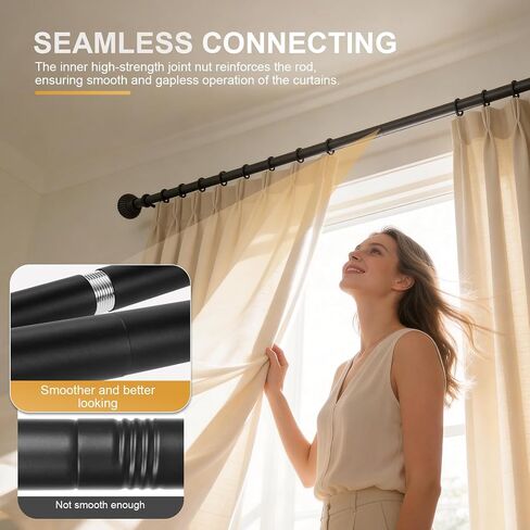 Heavy Duty Steel Curtain Rod Adjustable 32-240 Inches, 1 Inch Diameter Curtain Rod for Wide Windows - Black Space-Saving Design with Brackets in Saudi Arabia