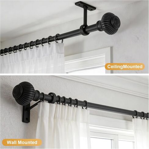 Heavy Duty Steel Curtain Rod Adjustable 32-240 Inches, 1 Inch Diameter Curtain Rod for Wide Windows - Black Space-Saving Design with Brackets in Saudi Arabia