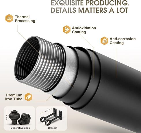 Heavy Duty Steel Curtain Rod Adjustable 32-240 Inches, 1 Inch Diameter Curtain Rod for Wide Windows - Black Space-Saving Design with Brackets in Saudi Arabia