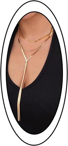 Long Layered Gold Choker Necklace for Women Fashion Triple Layering Snake Chain Chokers Thick Stack Pendant Y Necklaces Prom Formal Statement Jewelry in Saudi Arabia
