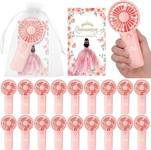 Tuanse 25 Set Recuerdos Para 15 Años Quinceañeras Quinceanera Fan Party Favors Gifts for Guests Portable Handheld Electric Fans with Thank You Cards Organza Bags for Birthday Decor in Kuwait