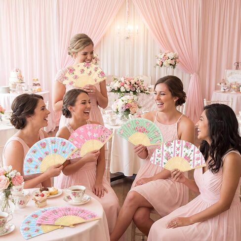15Pcs Tea Party Favors Flower Paper Fans with Bags and Cards Folding Handheld Fans Wedding Supplies Decorations for Guests Garden Bridal Shower Decor in Saudi Arabia