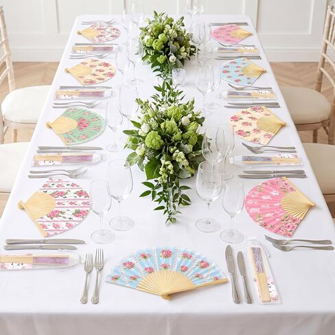 15Pcs Tea Party Favors Flower Paper Fans with Bags and Cards Folding Handheld Fans Wedding Supplies Decorations for Guests Garden Bridal Shower Decor in Saudi Arabia