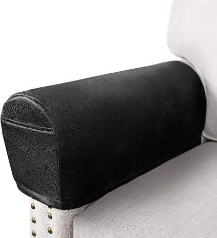 ANARACHON Leather Look Couch Arm Covers Set of 2 Armrest Covers for Sofa Chair Arm Protectors Stretch Armchair Slipcovers with Pockets Washable Spandex Fabric (Medium, Brown) in Saudi Arabia