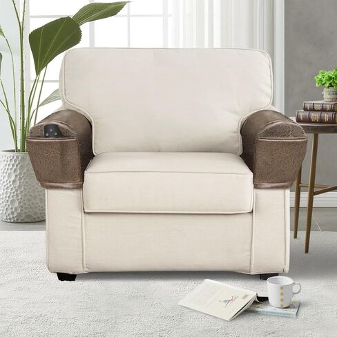 ANARACHON Leather Look Couch Arm Covers Set of 2 Armrest Covers for Sofa Chair Arm Protectors Stretch Armchair Slipcovers with Pockets Washable Spandex Fabric (Medium, Brown) in Saudi Arabia
