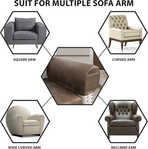 ANARACHON Leather Look Couch Arm Covers Set of 2 Armrest Covers for Sofa Chair Arm Protectors Stretch Armchair Slipcovers with Pockets Washable Spandex Fabric (Medium, Brown) in Saudi Arabia