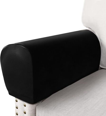 ANARACHON Leather Look Couch Arm Covers Set of 2 Armrest Covers for Sofa Chair Arm Protectors Stretch Armchair Slipcovers with Pockets Washable Spandex Fabric (Medium, Brown) in Saudi Arabia