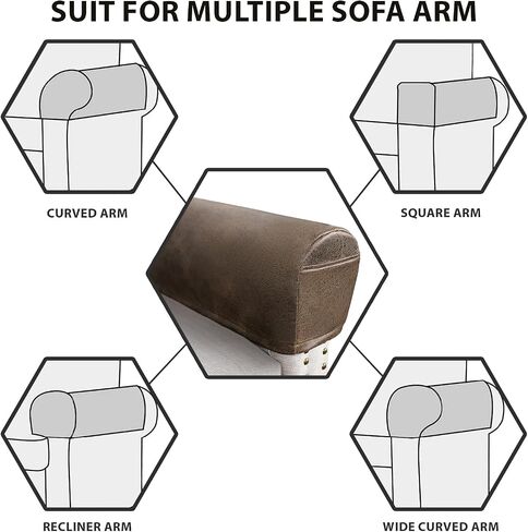 ANARACHON Leather Look Couch Arm Covers Set of 2 Armrest Covers for Sofa Chair Arm Protectors Stretch Armchair Slipcovers with Pockets Washable Spandex Fabric (Medium, Brown) in Saudi Arabia