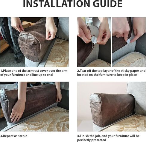 ANARACHON Leather Look Couch Arm Covers Set of 2 Armrest Covers for Sofa Chair Arm Protectors Stretch Armchair Slipcovers with Pockets Washable Spandex Fabric (Medium, Brown) in Saudi Arabia