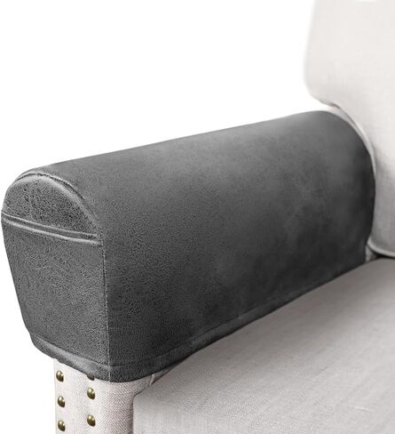 ANARACHON Leather Look Couch Arm Covers Set of 2 Armrest Covers for Sofa Chair Arm Protectors Stretch Armchair Slipcovers with Pockets Washable Spandex Fabric (Medium, Brown) in Saudi Arabia
