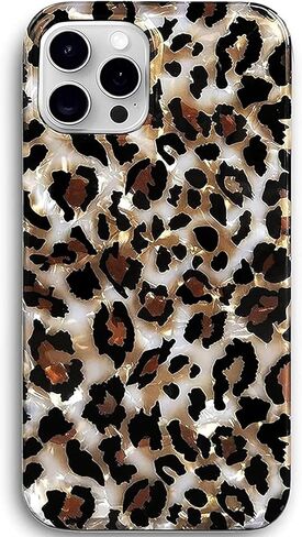 J.west Case Compatible with iPhone 15 Pro Max Case 6.7, Luxury Sparkle Translucent Clear Leopard Cheetah Print Pearly Design Soft Silicone Slim TPU Protective Phone Case Cover for Girls Women (Bling) in Kuwait