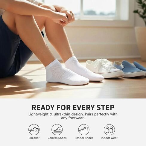 18 Pairs Kid Socks, Ankle Low Cut Daily Socks 7-10 Years, Ribbed Mesh Breathable Thin for Boys Girls in Saudi Arabia