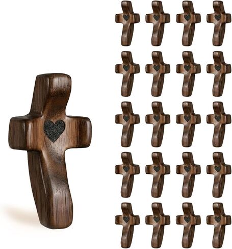 Wooden Cross Fidget Pocket Prayer Crosses Bulk, Handheld Comforting Cross for Anxiety Relief, Christian Religious Gifts, Baptism Favors, Church Cross My Heart Encouragement Gifts (20Pcs) in Kuwait