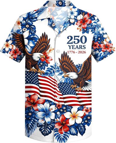 4th of July Hawaiian Shirts for Men America Flag Button Down T-Shirts 250th Anniversary USA Shirt Patriotic Tops in Kuwait